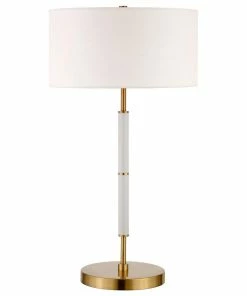 Brand new 🔥 Hudson&Canal Simone 25 Tall 2-Light Table Lamp With Fabric Shade In Matte White/Brass... ⭐
