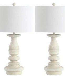 Coupon ๐ EFurnish Set Of 2 Table Lamp, Curved Body With White Cotton Shade, White Wash ๐ฅฐ