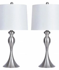 Cheapest โญ LumiSource 26.5" Brushed Nickel Table Lamps White Shade, Set Of 2 ๐