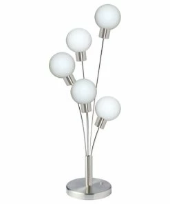 Cheapest 😀 Dainolite Ltd. 5-Light Incandescent Table Lamp With White Glass, Satin Chrome 🌟