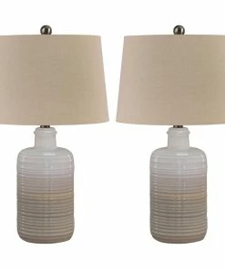 New 😍 Ashley Furniture Industries Marnina Taupe 24" Ceramic Table Lamp Set Of 2 🥰