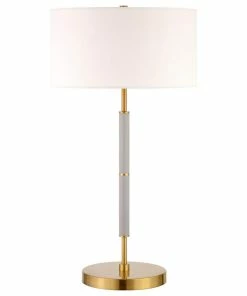 Hot Sale ❤️ Hudson&Canal Simone 25 Tall 2-Light Table Lamp With Fabric Shade In Gray/Brass /White 💯