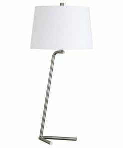 Best Sale โจ Hudson&Canal Markos 28.5 Tall Tilted Table Lamp With Fabric Shade In Brushed Nickel/White โ