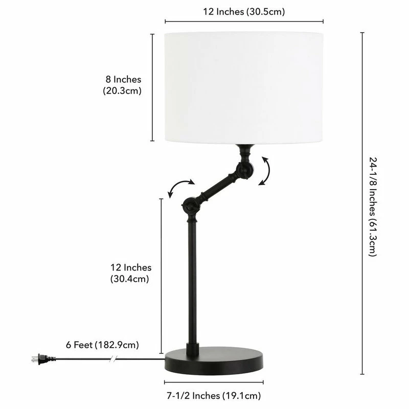 Wholesale ๐ Hudson&Canal Lucas Height-Adjustable Table Lamp With Fabric Shade In Blackened Bronze/White ๐ 6 Wholesale ๐ Hudson&Canal Lucas Height-Adjustable Table Lamp With Fabric Shade In Blackened Bronze/White ๐ - Image 4