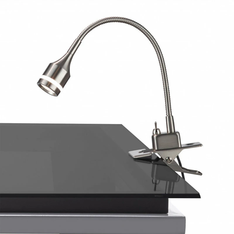 Outlet 😀 HomeRoots 9"x4-13"x9.5-14.5" Brushed Steel Metal LED Clip Lamp 🔔 3 Outlet 😀 HomeRoots 9"x4-13"x9.5-14.5" Brushed Steel Metal LED Clip Lamp 🔔