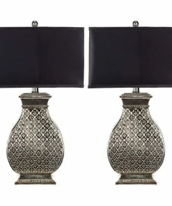 Hot Sale 🤩 Decor Love Set Of 2 Table Lamp, Unique Silver Finished Resin Base & Black Rectangle Shade 🔔