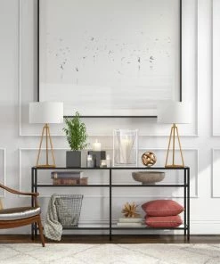 Brand new ✨ Hudson&Canal Gio 26.13 Tall Table Lamp With Fabric Shade In Brass/White ⭐ -Adesso Sales Store 6651229203988108 2007 w800 h800 b0 p0