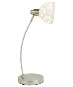 New 🎁 Simple Designs Brushed Nickel Desk Lamp With White Porcelain Flower Shade 😀