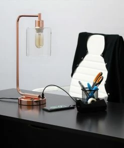 Hot Sale 😉 Lalia Home Modern Iron Desk Lamp With USB Port And Glass Shade - Rose Gold ⭐ -Adesso Sales Store 7b21886d021ca319 2530 w800 h800 b0 p0