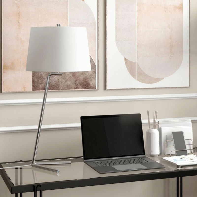 Best Sale ✨ Hudson&Canal Markos 28.5 Tall Tilted Table Lamp With Fabric Shade In Brushed Nickel/White ⌛ 4 Best Sale ✨ Hudson&Canal Markos 28.5 Tall Tilted Table Lamp With Fabric Shade In Brushed Nickel/White ⌛ - Image 2