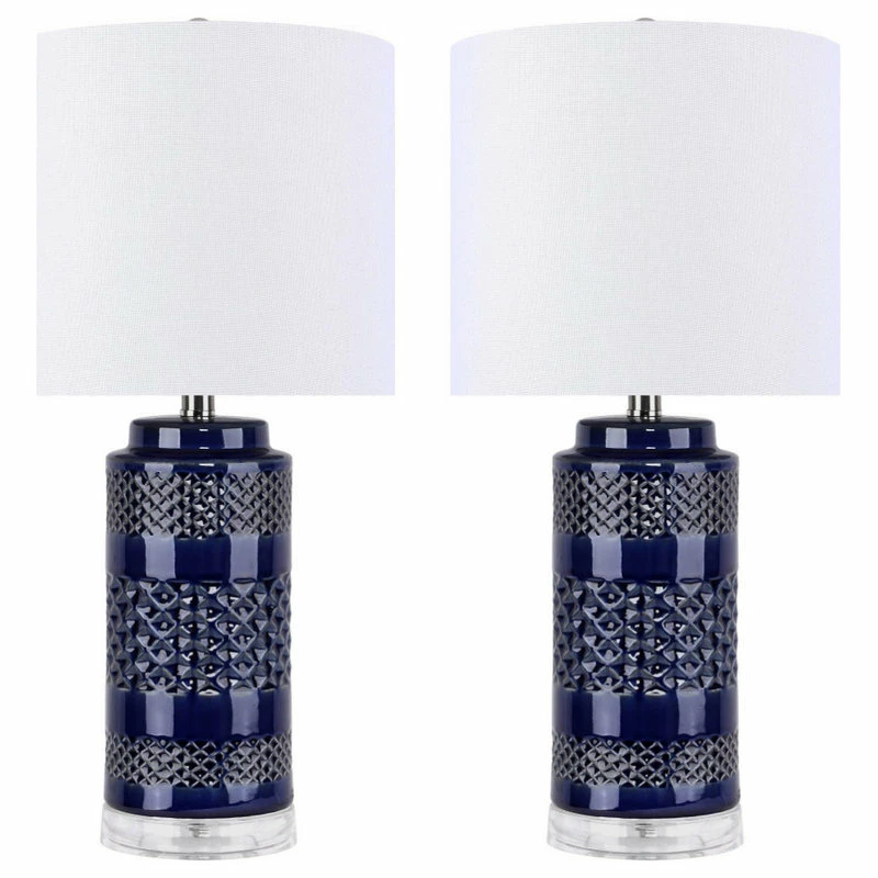 Cheapest ๐ LumiSource 21" Navy Ceramic Table Lamp With Cylindrical Base & White Linen Shade, Set Of 2 ๐ 3 Cheapest ๐ LumiSource 21" Navy Ceramic Table Lamp With Cylindrical Base & White Linen Shade, Set Of 2 ๐