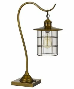 New ✨ Benjara 25 Inch Metal Downbridge Design Desk Lamp With Caged Shade, Antique Brass 🔥