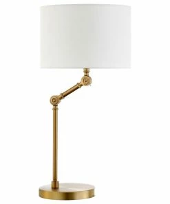 Best Pirce 🧨 Hudson&Canal Lucas Height-Adjustable Table Lamp With Fabric Shade In Brushed Brass/White 🛒
