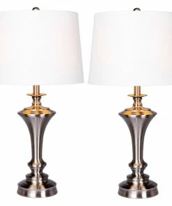 Promo ๐ Fangio Lighting Pair Of 30" Urn Brushed Steel, Metal Table Lamps ๐ฏ