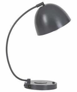 Cheapest ๐ Benjara Curved Metal Desk Lamp With Usb And Wireless Charging Pad, Gray ๐