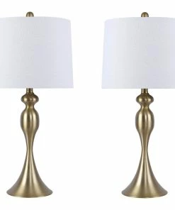 Discount ๐ LumiSource 27" Plated Gold Curved Table Lamps With White Linen Shades, Set Of 2 ๐