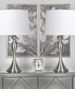 Cheapest ⭐ LumiSource 26.5" Brushed Nickel Table Lamps White Shade, Set Of 2 🔔 -Adesso Sales Store d9a1c146027d0dfd 9806 w800 h800 b0 p0