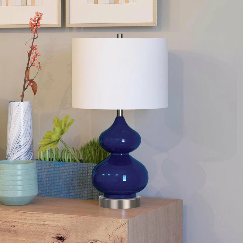New โค๏ธ Hudson&Canal Katrin 23.5 Tall Table Lamp With Fabric Shade In Navy Blue Glass/Satin... ๐ 4 New โค๏ธ Hudson&Canal Katrin 23.5 Tall Table Lamp With Fabric Shade In Navy Blue Glass/Satin... ๐ - Image 2