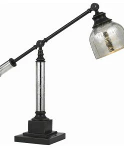 Hot Sale 👏 Benjara 60 Watt Metal Body Table Lamp With Dome Glass Shade Black And Silver- Saltoro 🧨