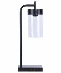 Promo 😉 LumiSource 21" Matte Black Metal Desk Lamp With USB Port In Base, Clear Glass Shade 🛒