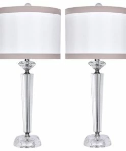 Best Pirce โค๏ธ LumiSource 25.75" Crystal Table Lamps, Polished Nickel/Off-White Shade, Set Of 2 โ๏ธ