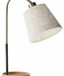 Flash Sale 😉 Homeroots Lighting Antique Brass And Black Metal Desk Lamp With USB Charging Station Wood Base ⌛