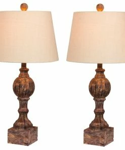 New 💯 Fangio Lighting 26.5" Column Resin Table Lamps, Cottage Antique Brown, Set Of 2 🥰