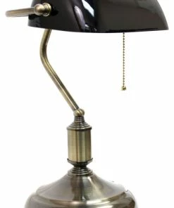 Best Sale 😉 All The Rages Inc. Simple Designs Executive Banker's Desk Lamp With Glass Shade, Black 🥰