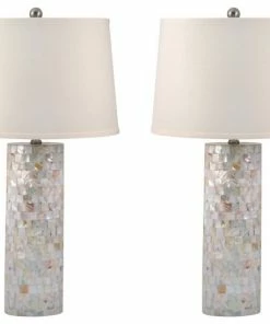 Best Pirce 🥰 Bailey Street Home Two Light Table Lamp (Set Of 2) 👩 Mother Of Pearl Finish White Linen Shade 👍