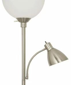 Hot Sale ⭐ Lightaccents Light Accents 150W Metal Floor Lamp With Side Reading Light, Satin Nickel, Satin ❤️