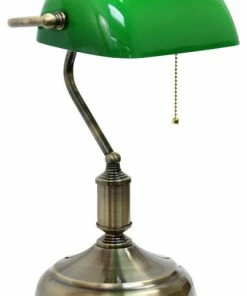 Promo 👏 All The Rages Inc. Simple Designs Executive Banker's Desk Lamp With Glass Shade, Green 🤩