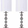 Hot Sale 🤩 LumiSource 23.5" Brushed Nickel Table Lamp Set Of 2 With White Semi Gloss Drum Shades 💯