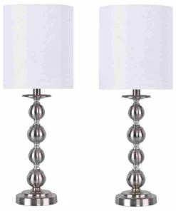 Hot Sale 🤩 LumiSource 23.5" Brushed Nickel Table Lamp Set Of 2 With White Semi Gloss Drum Shades 💯