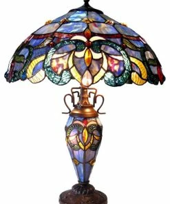 Discount 👍 CHLOE Lighting, Inc. NORA Tiffany Style Victorian Double Lit 3 Light DTable Lamp 18 Shade ⭐