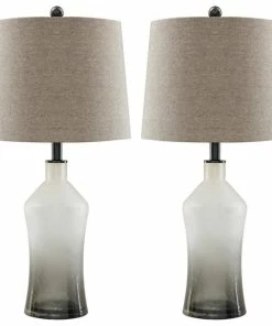 Discount 😍 Ashley Furniture Industries Ashley Furniture Nollie Glass Table Lamp In Gray (Set Of 2) 🎉